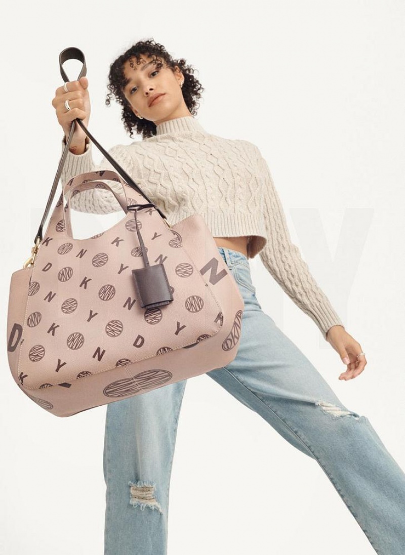 Brown DKNY The Medium Logo Effortless Bags Tote Bags | USA-D1702