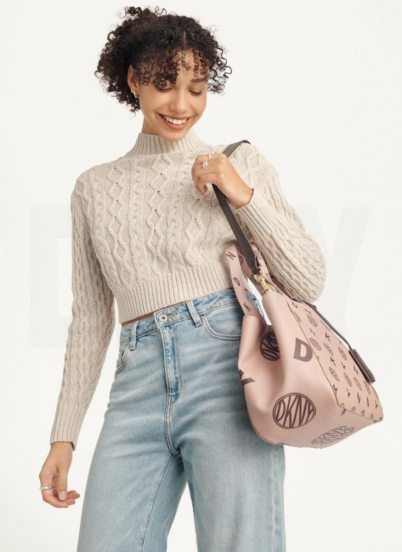 Brown DKNY The Medium Logo Effortless Bags Tote Bags | USA-D1702