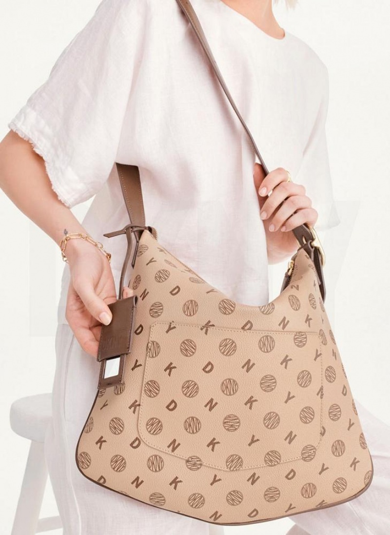 Brown DKNY The Medium Logo Optimist Bags Tote Bags | USA-D1505
