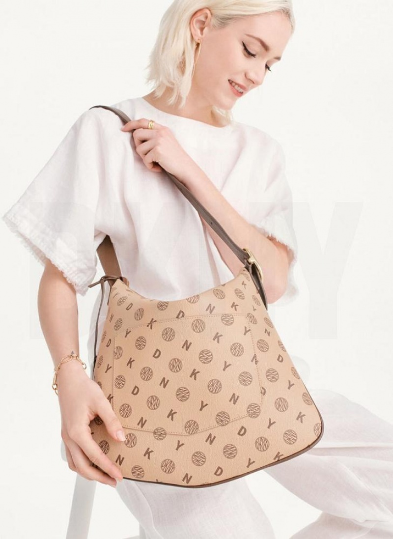 Brown DKNY The Medium Logo Optimist Bags Tote Bags | USA-D1505