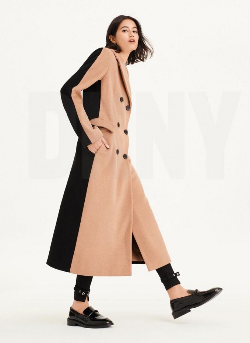Brown DKNY Two Tone Maxi Wool Women's Coats | USA-D1708