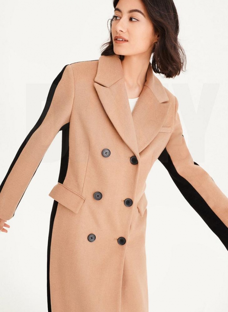 Brown DKNY Two Tone Maxi Wool Women's Coats | USA-D1708
