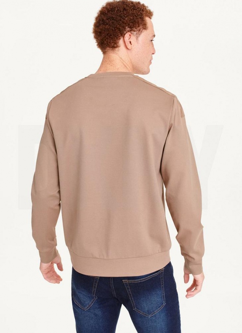 Brown DKNY Utility Crewneck Men's T Shirts | USA-D1831