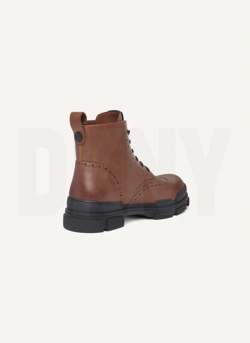 Brown DKNY Wingtip Lug Sole Men's Boots | USA-D0223