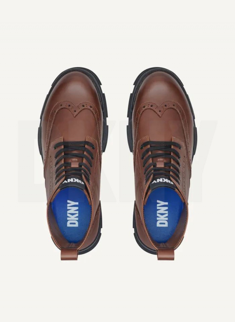 Brown DKNY Wingtip Lug Sole Men's Boots | USA-D0223
