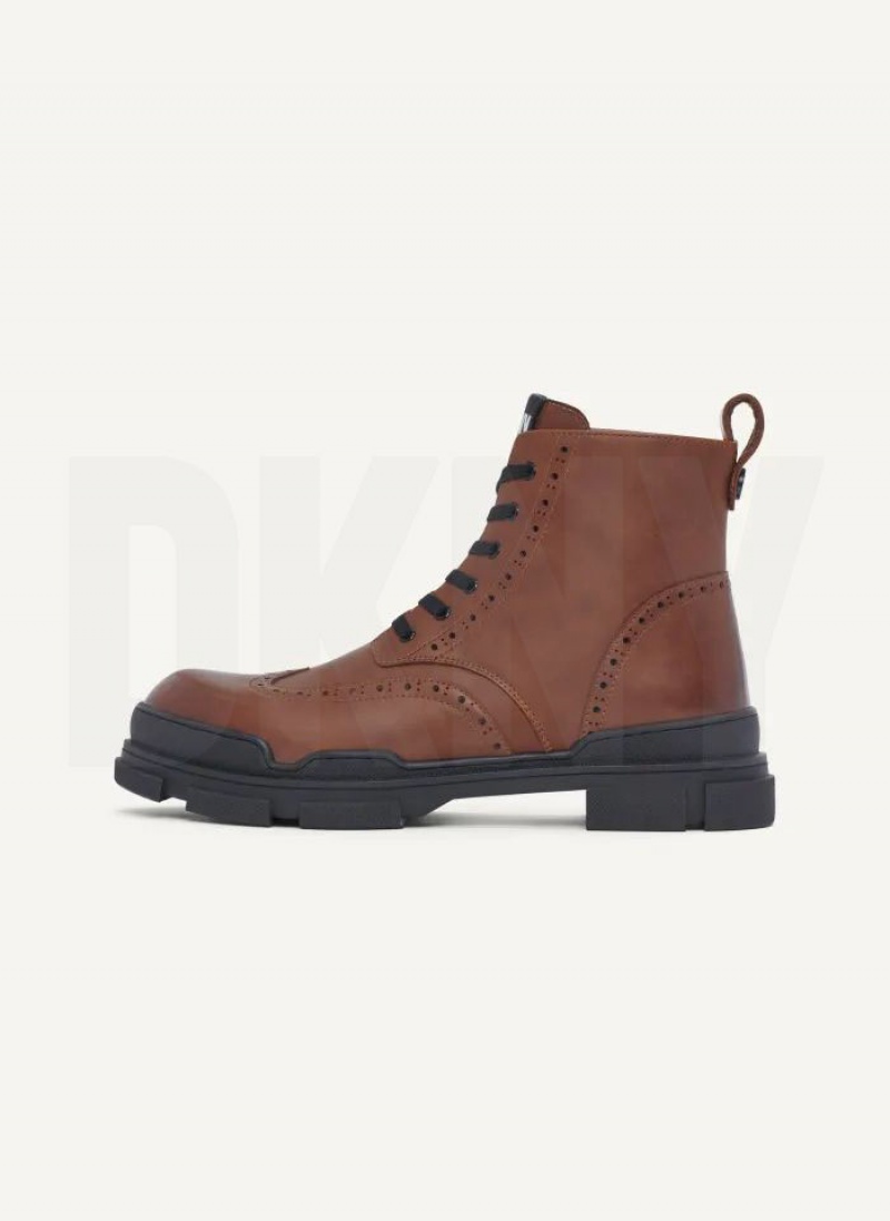 Brown DKNY Wingtip Lug Sole Men\'s Boots | USA-D0223