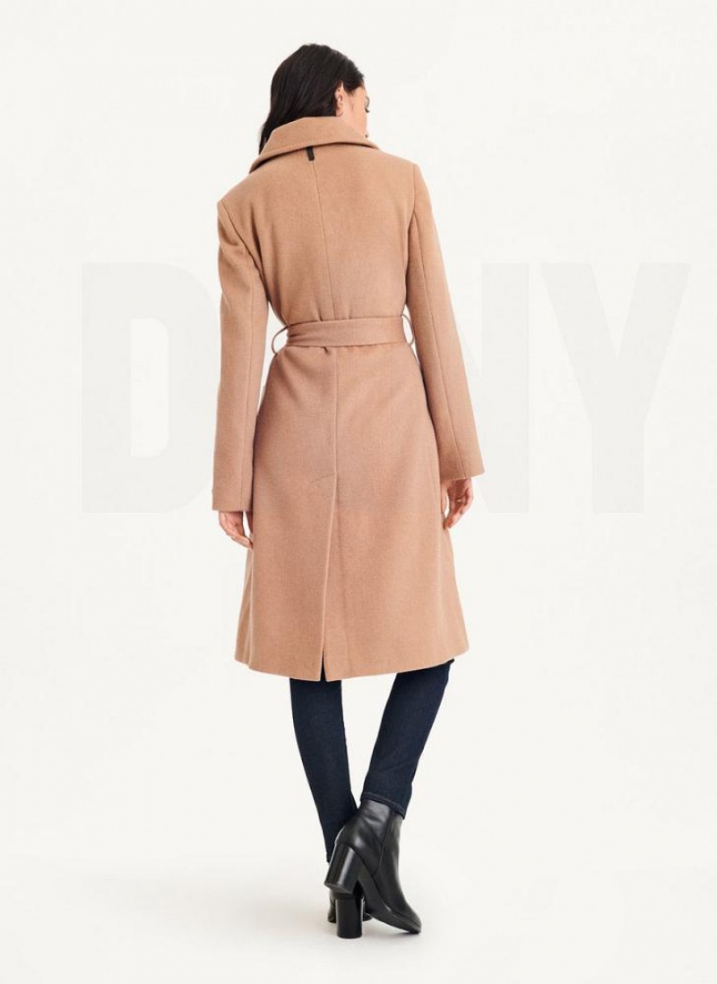 Brown DKNY Wool Wrap Women's Coats | USA-D0554