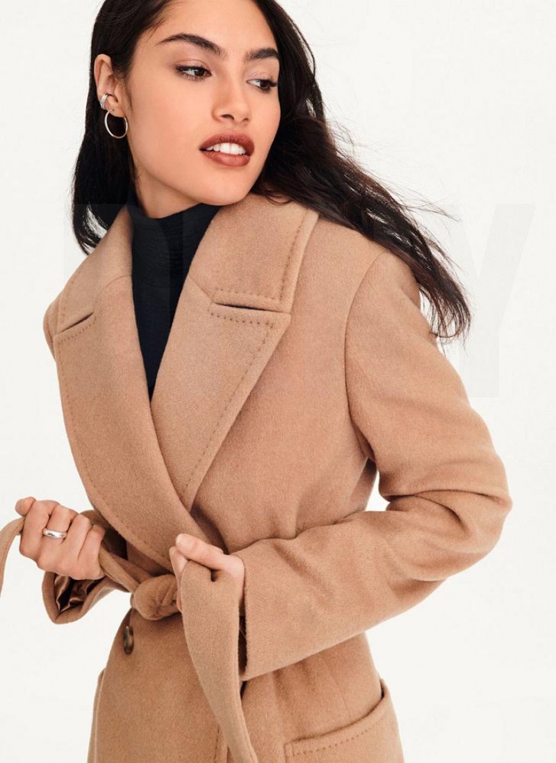 Brown DKNY Wool Wrap Women's Coats | USA-D0554