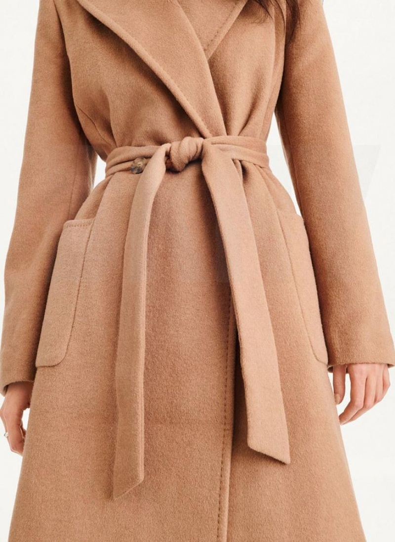 Brown DKNY Wool Wrap Women's Coats | USA-D0554