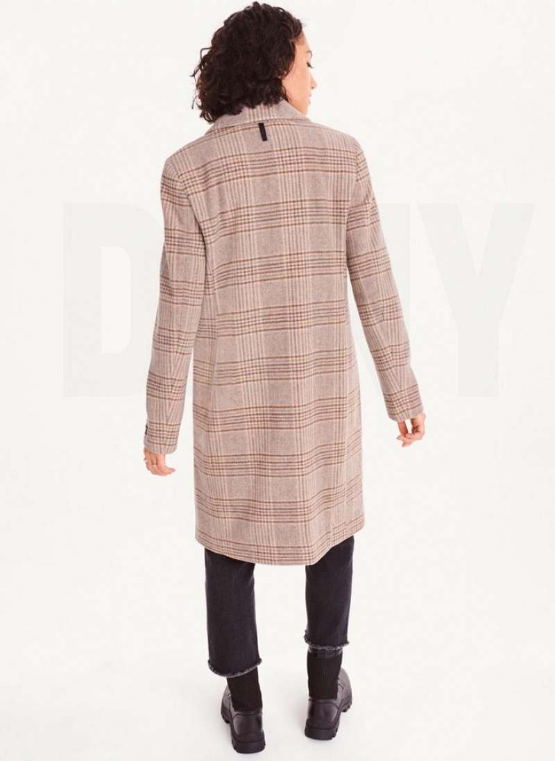 Brown / Black DKNY Brown Plaid Women's Coats | USA-D1430