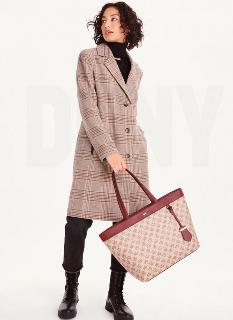 Brown / Black DKNY Brown Plaid Women's Coats | USA-D1430