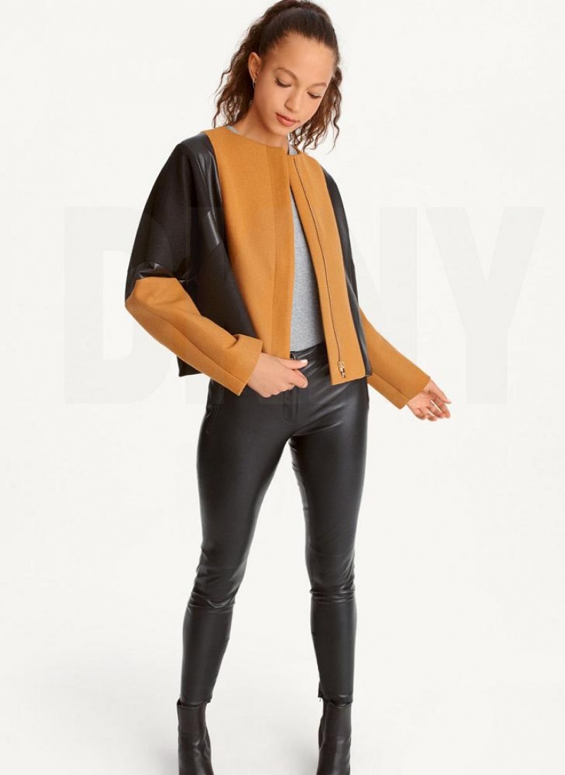 Brown / Black DKNY Colorblock Women's Jackets | USA-D0356