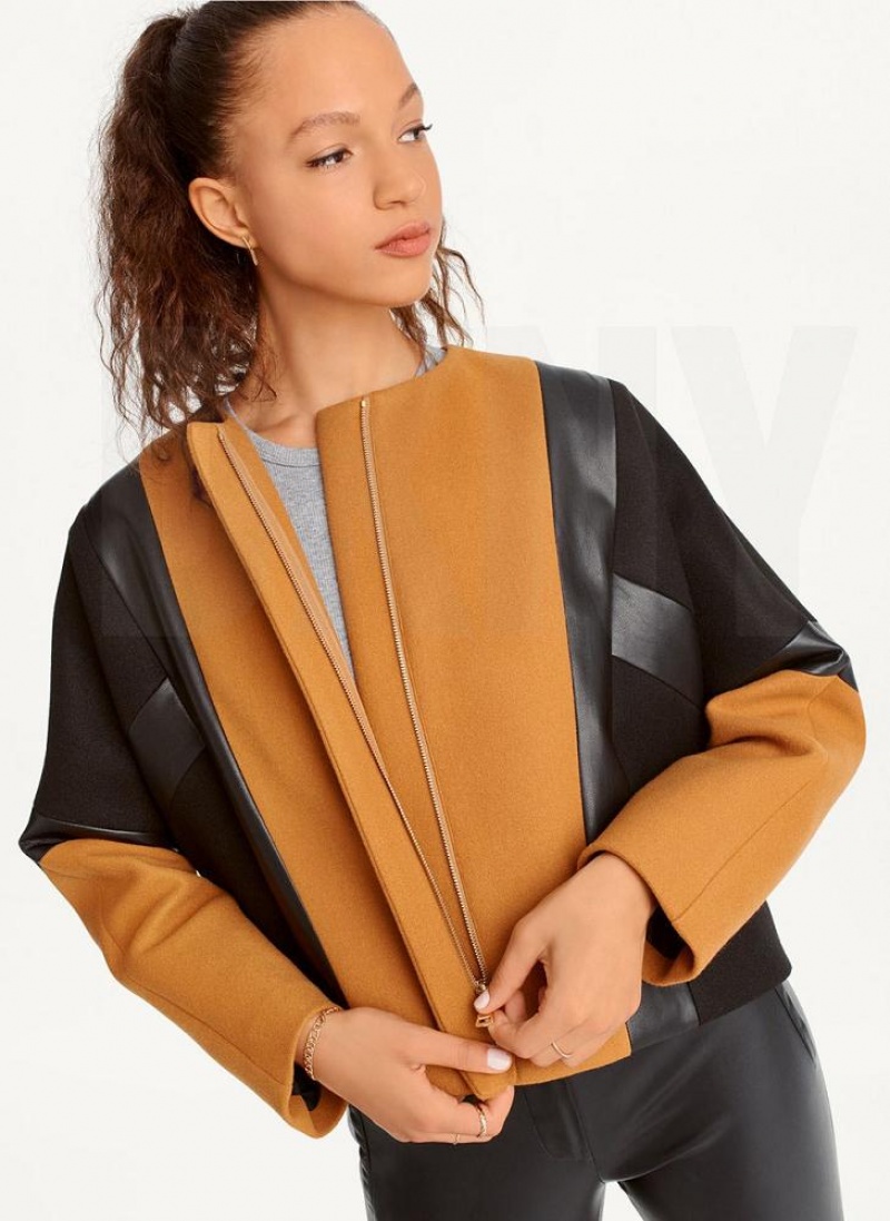 Brown / Black DKNY Colorblock Women's Jackets | USA-D0356