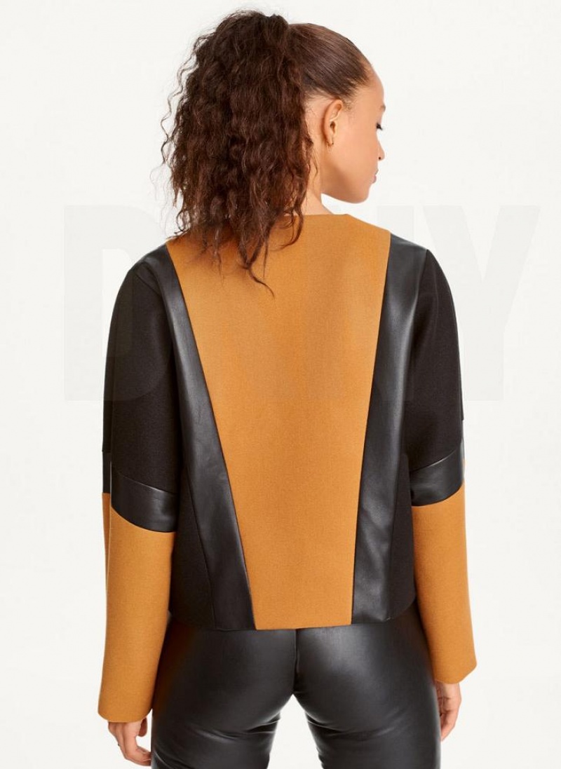 Brown / Black DKNY Colorblock Women's Jackets | USA-D0356
