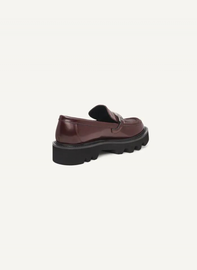 Burgundy DKNY Audrey With Plaque Shoes Loafers | USA-D1764