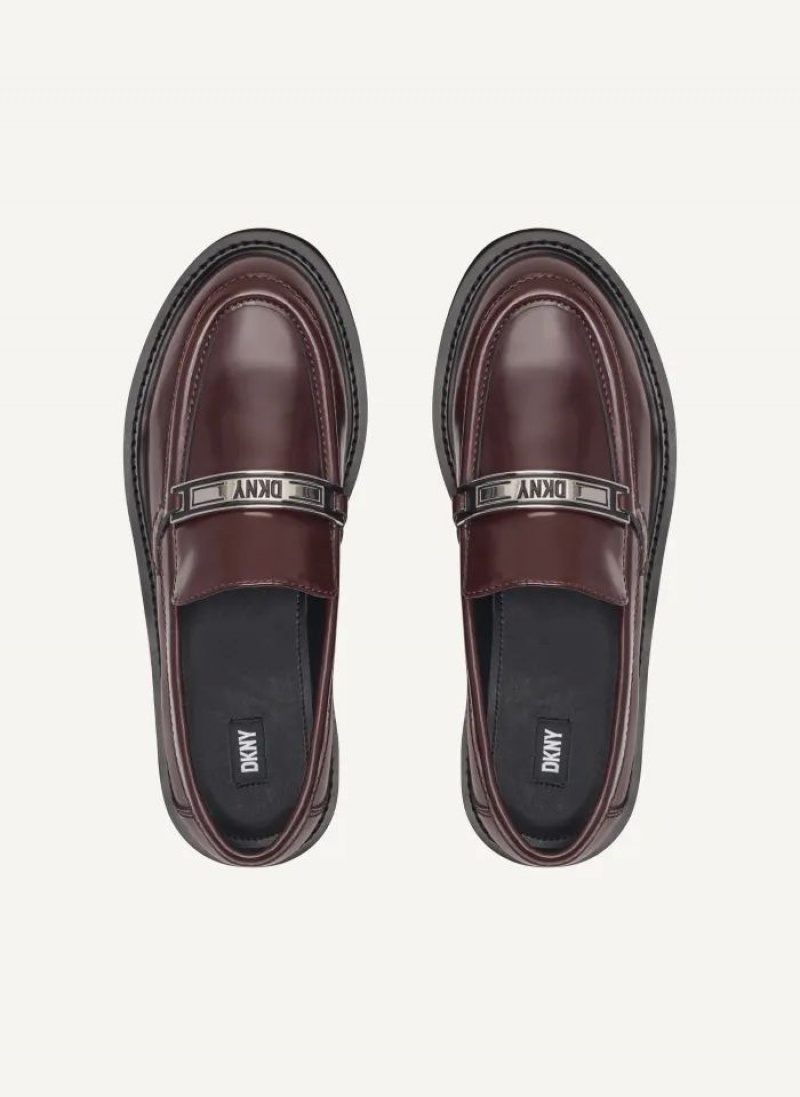 Burgundy DKNY Audrey With Plaque Shoes Loafers | USA-D1764
