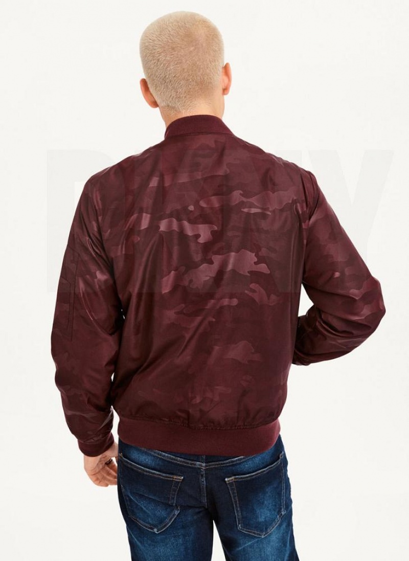 Burgundy DKNY Camo Bomber Men's Jackets | USA-D0879