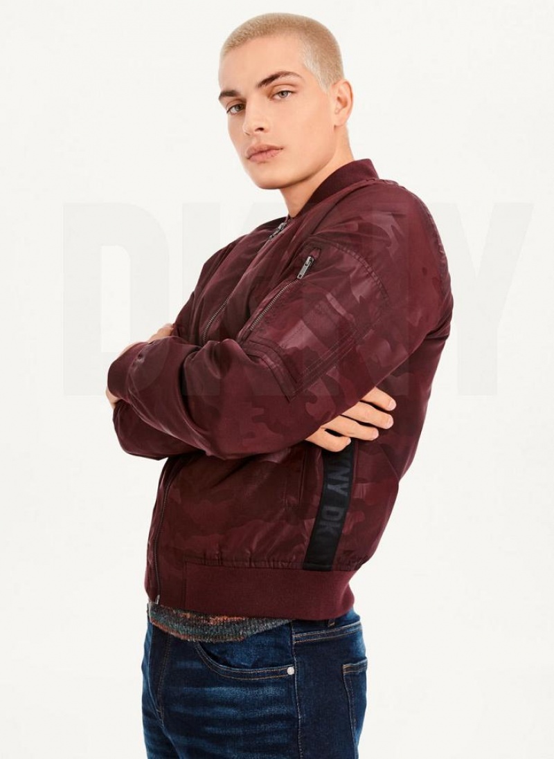 Burgundy DKNY Camo Bomber Men's Jackets | USA-D0879
