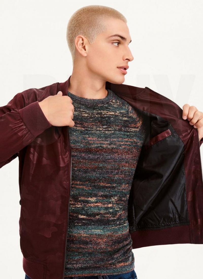 Burgundy DKNY Camo Bomber Men's Jackets | USA-D0879