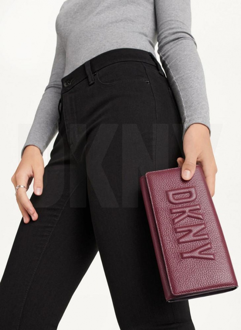 Burgundy DKNY Continental Raised Logo Bags Wallets | USA-D0928