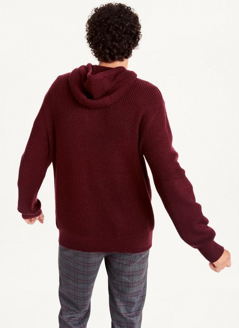 Burgundy DKNY Half Cardigan Stitch Men's Hoodies | USA-D1927