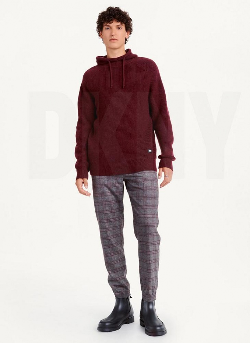 Burgundy DKNY Half Cardigan Stitch Men's Hoodies | USA-D1927