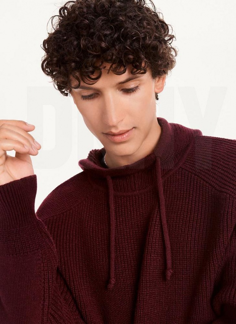 Burgundy DKNY Half Cardigan Stitch Men's Hoodies | USA-D1927