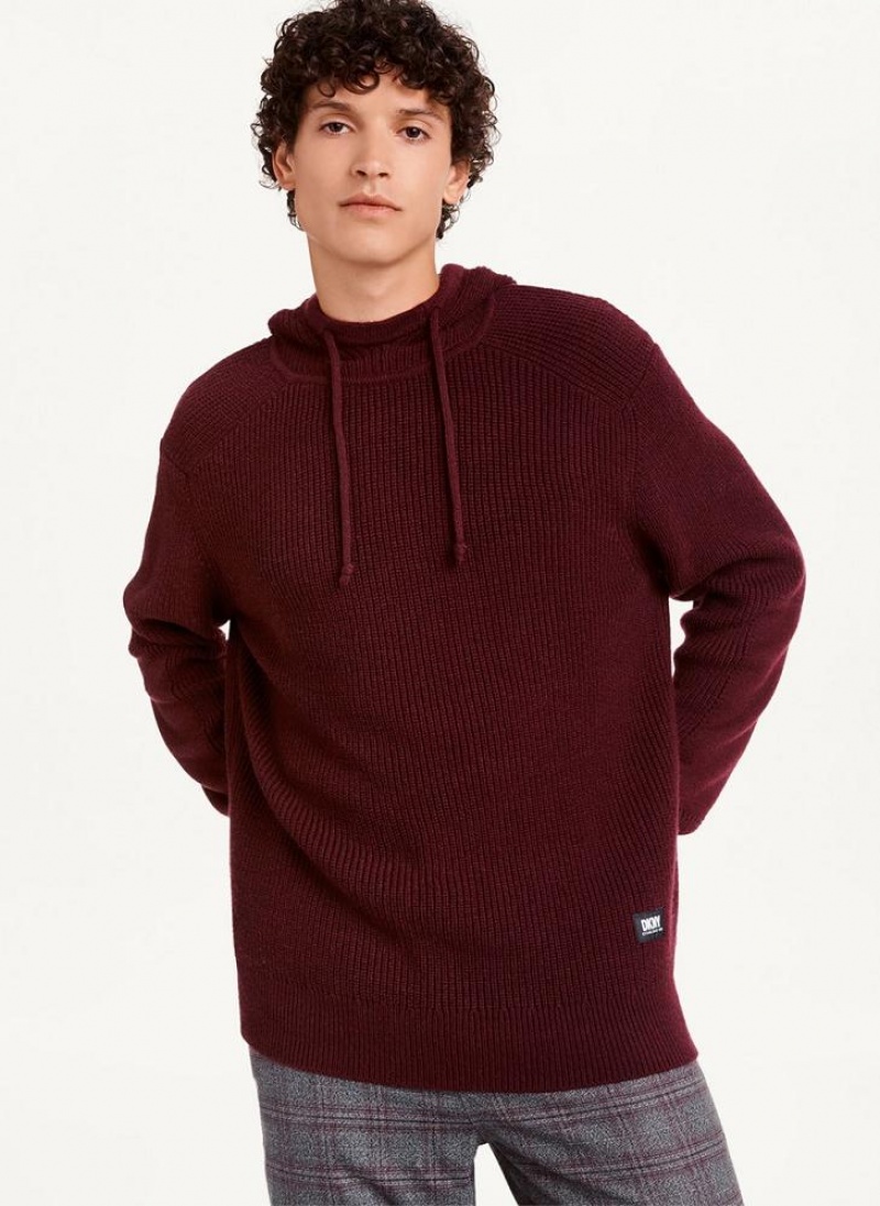 Burgundy DKNY Half Cardigan Stitch Men\'s Hoodies | USA-D1927