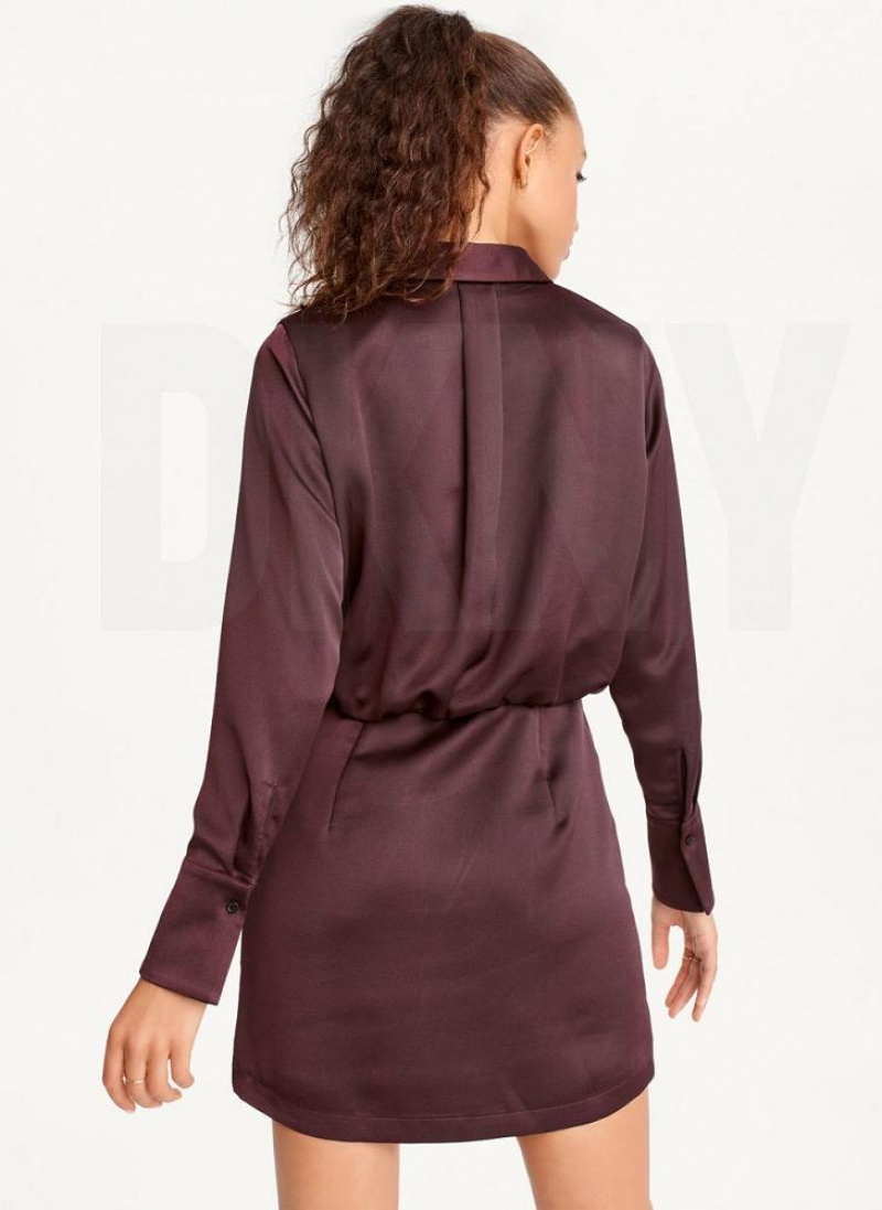 Burgundy DKNY Long Sleeve Mini Women's Dresses | USA-D0229
