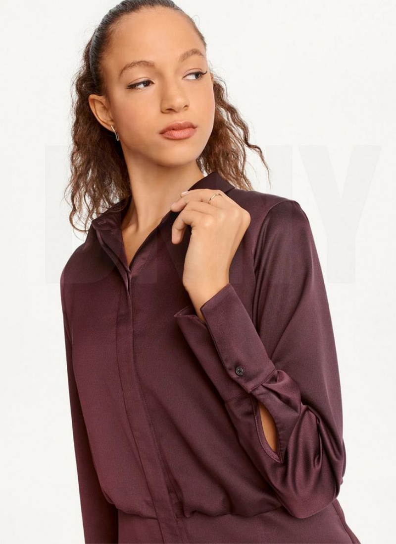 Burgundy DKNY Long Sleeve Mini Women's Dresses | USA-D0229