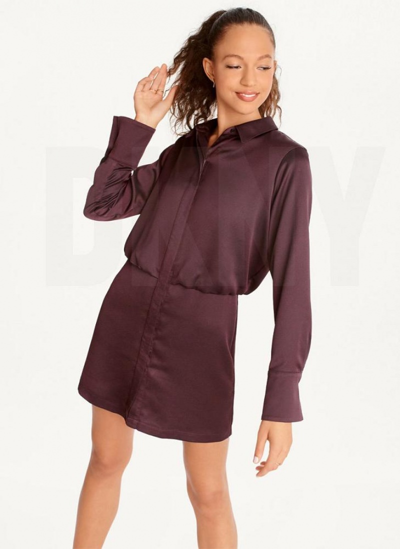 Burgundy DKNY Long Sleeve Mini Women\'s Dresses | USA-D0229