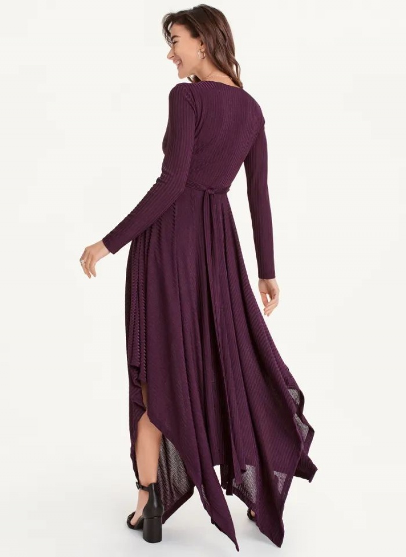 Burgundy DKNY Long Sleeve Rib Hacci Wrap Maxi Women's Dresses | USA-D0893