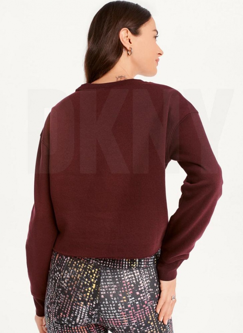 Burgundy DKNY Metallic Logo Cropped Pullover Women's Sweatshirts | USA-D1903