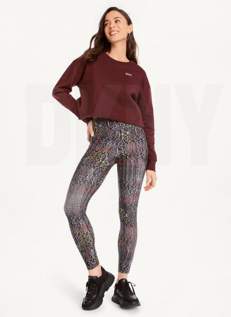Burgundy DKNY Metallic Logo Cropped Pullover Women's Sweatshirts | USA-D1903