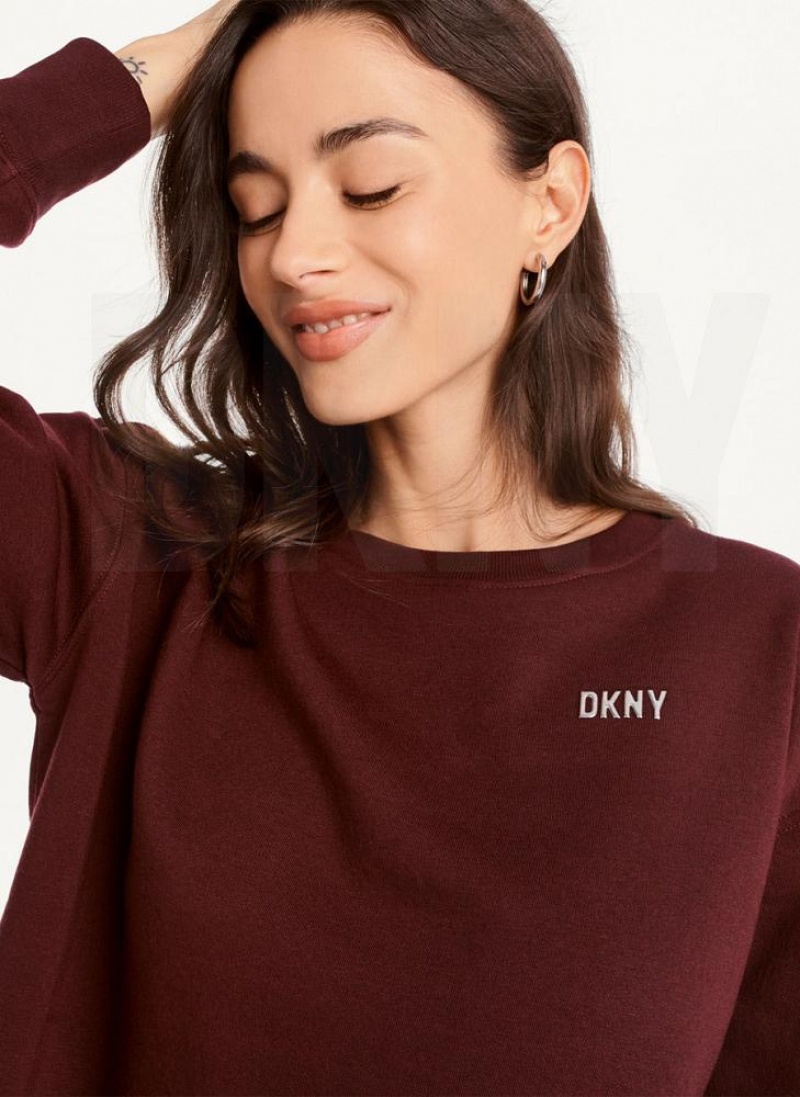Burgundy DKNY Metallic Logo Cropped Pullover Women's Sweatshirts | USA-D1903