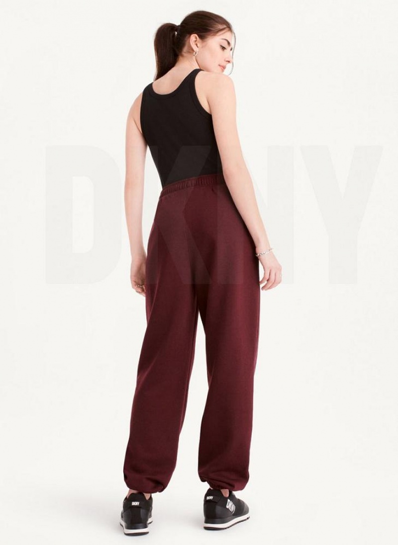 Burgundy DKNY Metallic Logo Everyday Women's Joggers | USA-D0714