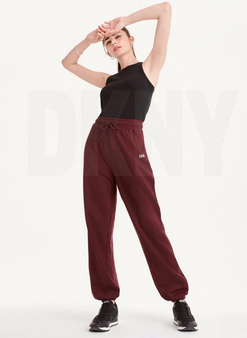 Burgundy DKNY Metallic Logo Everyday Women's Joggers | USA-D0714