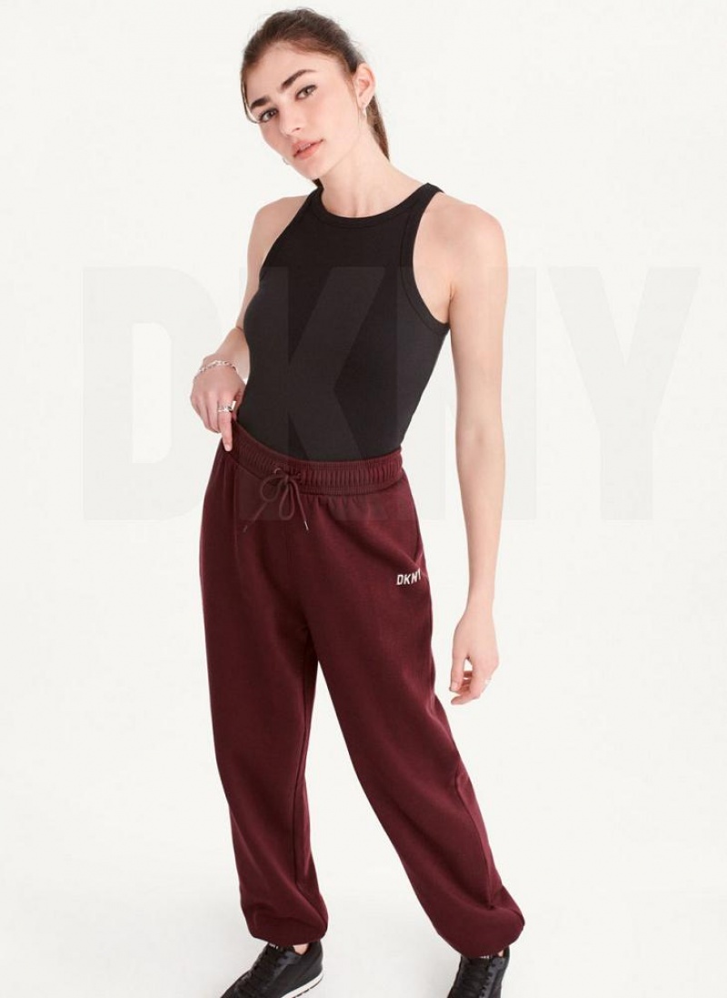 Burgundy DKNY Metallic Logo Everyday Women's Joggers | USA-D0714