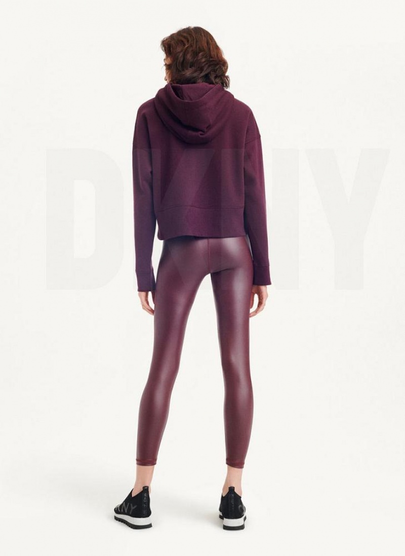 Burgundy DKNY Mixed Distressed Metallic Logo Cropped Women's Hoodies | USA-D1637