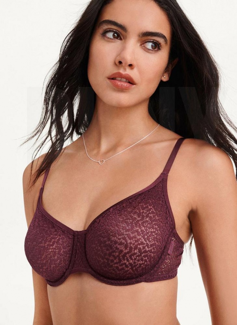 Burgundy DKNY Modern Lace Demi Women's Bras | USA-D1220