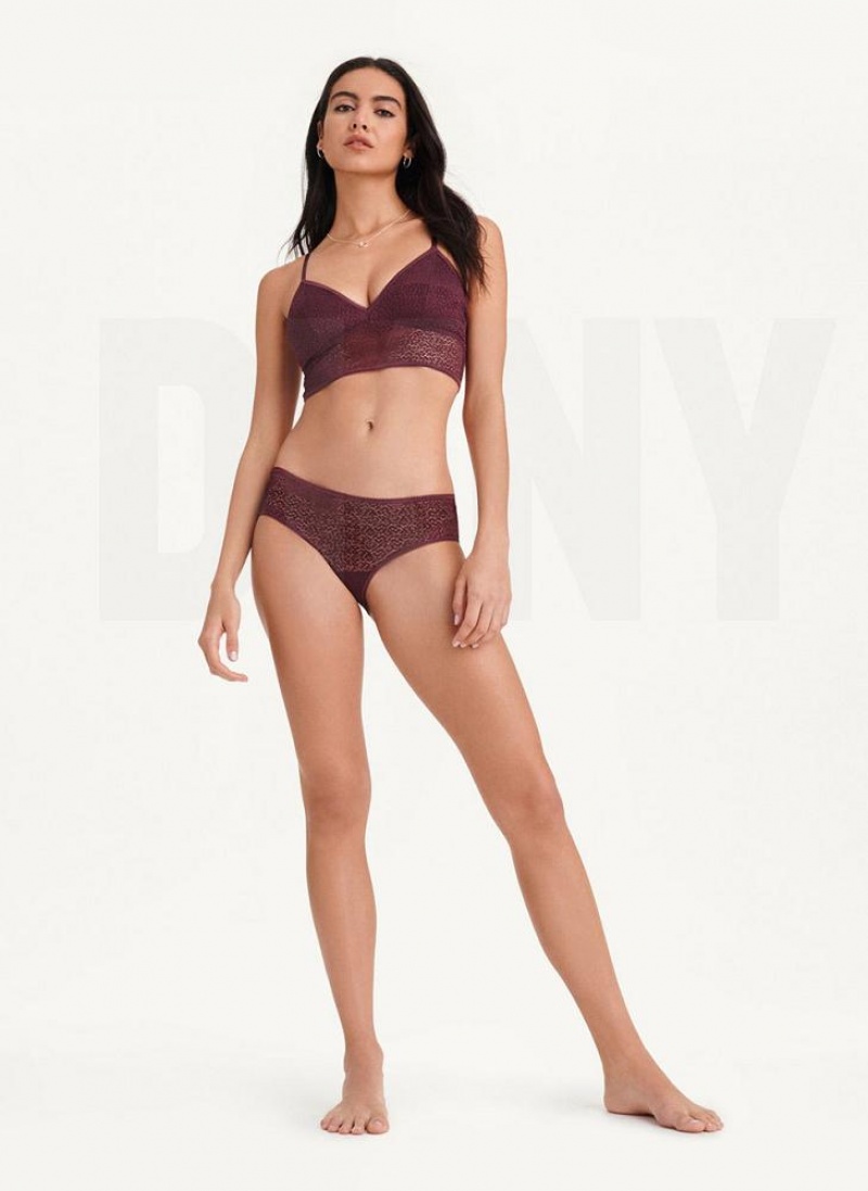 Burgundy DKNY Modern Lace Longline Racerback Women's Bralette | USA-D1787