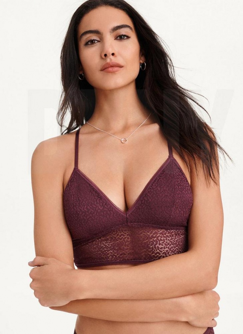 Burgundy DKNY Modern Lace Longline Racerback Women's Bralette | USA-D1787