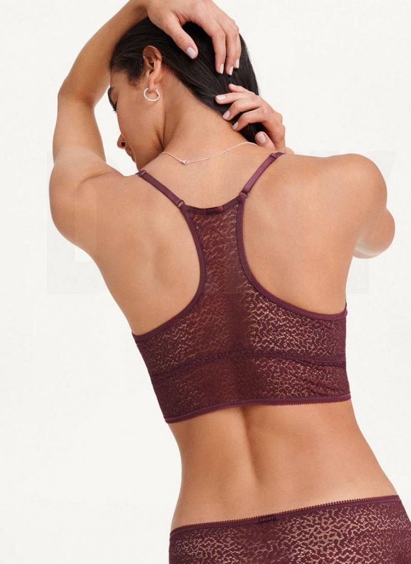 Burgundy DKNY Modern Lace Longline Racerback Women's Bralette | USA-D1787