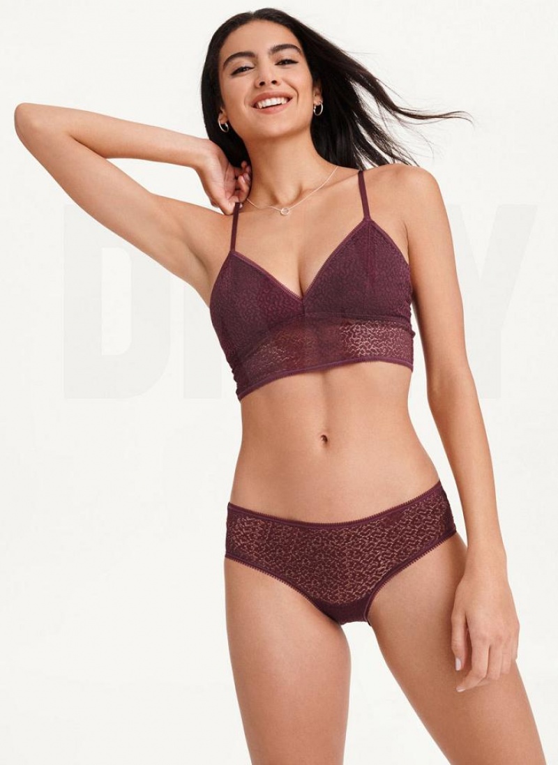 Burgundy DKNY Modern Lace Longline Racerback Women\'s Bralette | USA-D1787