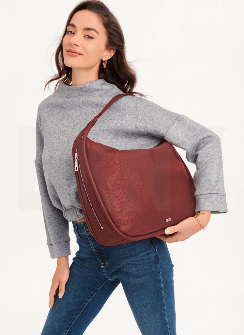 Burgundy DKNY Phoebe Hobo Bags Tote Bags | USA-D1948
