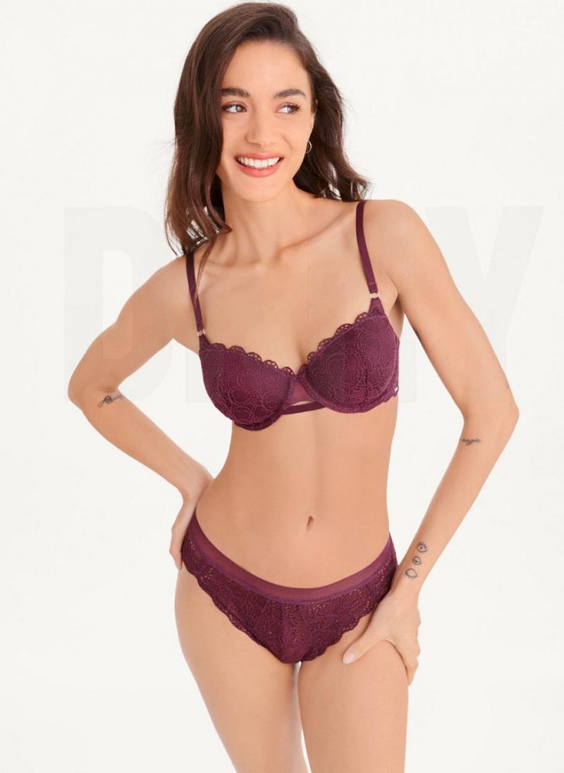 Burgundy DKNY Superior Lace Balconette Women's Bras | USA-D1245