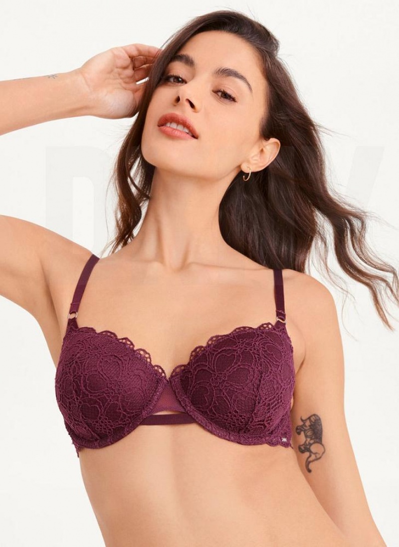 Burgundy DKNY Superior Lace Balconette Women\'s Bras | USA-D1245