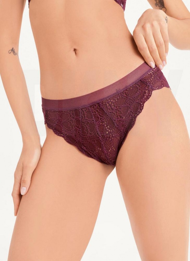 Burgundy DKNY Superior Lace Brazilian Bikini Women's Panties | USA-D0260
