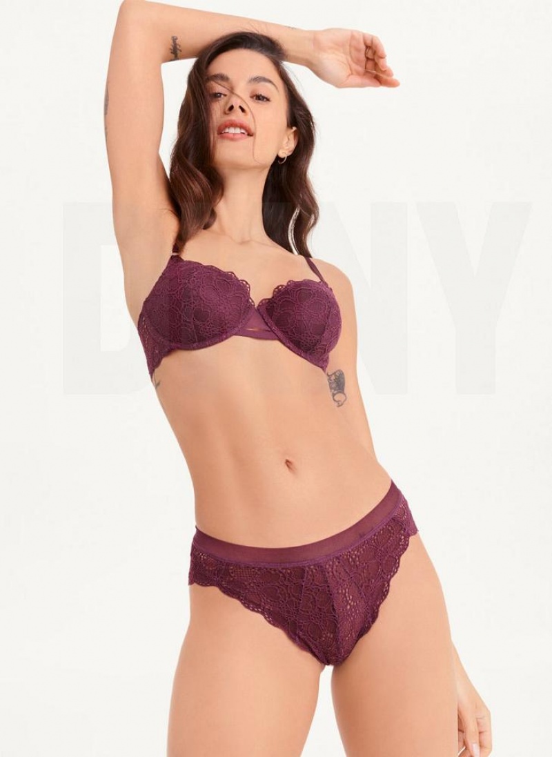 Burgundy DKNY Superior Lace Brazilian Bikini Women's Panties | USA-D0260