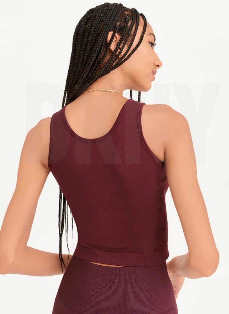 Burgundy DKNY Twill Seamless Scoop Neck Women's Tank Tops | USA-D1483